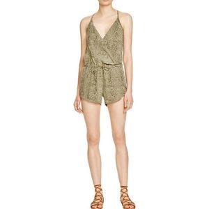 Bella Dahl Drape Front Green Snake Skin Romper Tie Front - Size Medium